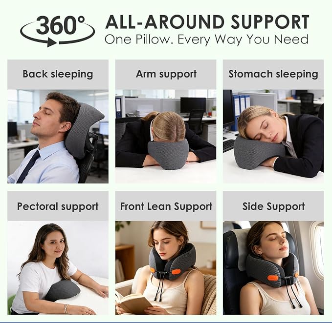 Ergonomic Travel Pillow,100% Memory Foam Travel Neck Pillow For Airplanes | 360 Neck & Chin Support Airplane Pillow For Long Flights,Airplane Travel Essentials With 3d Eye Mask, Earplugs,Carry Case - Image 6