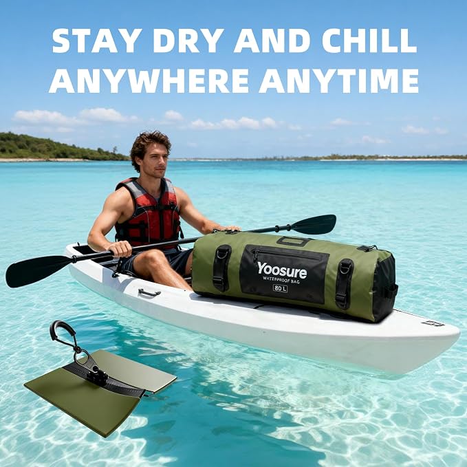 80L Waterproof Duffel Bag Motorcycle Dry Bag Backpack, Waterproof Zippered Bags with Backpack Spacer Pad for Kayaking Rafting Boating Canoeing Camping Paddle Beach (Yellow) - Image 8