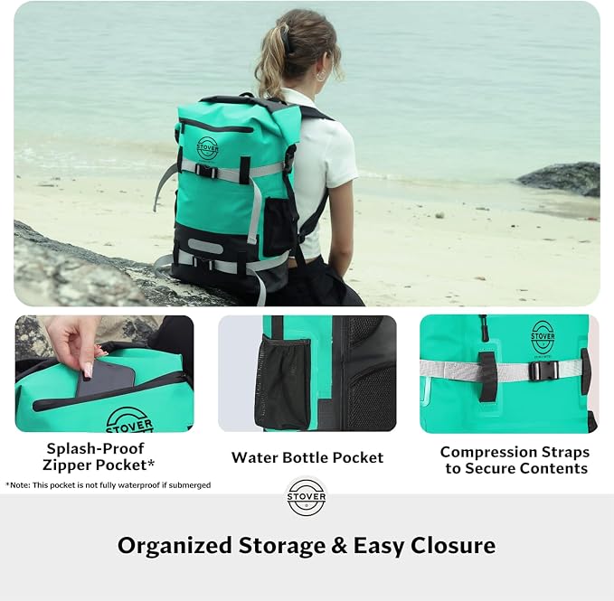 STOVER 30/40/55L Waterproof Dry Backpack & Phone Case - Large Floating Dry Bag for Kayaking, Travel, Hiking, Fishing, Camping, Motorcycles & Beach, Heavy-Duty Roll Top Men/Women (Teal) - Image 6