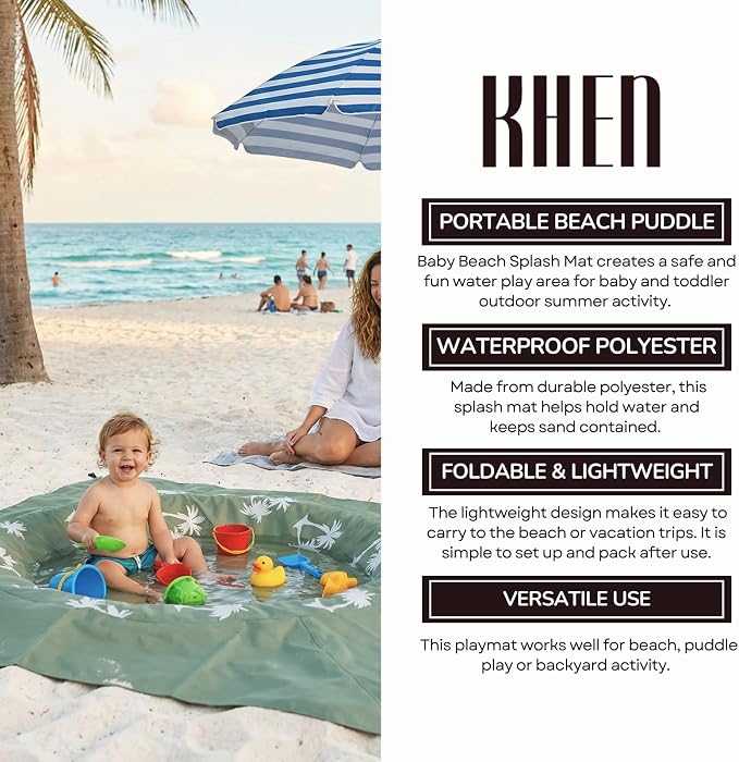 2-in-1 Kids, Baby & Infants Beach Pool & Waterproof Picnic Blanket - Large 6.5' Portable Paddling, Pool & Play Mat & Waterproof Carrying Bag, Outdoor Summer Gear, Toddle Child & Kid Bayside Green Sage - Image 4