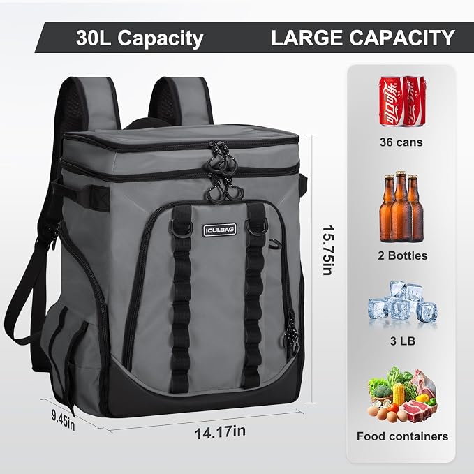 Beach Cooler Backpack for Men 36cans Insulated Backpack Cooler Lunch Bag for Women Camping Hiking Picnic Travel for 18 Hours Cooling 30L - Image 2