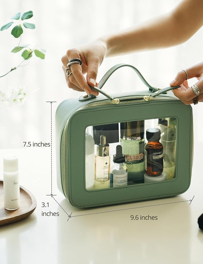Popvibe Clear Makeup Bag Travel Cosmetic Case Transparent Toiletry Bag with Zipper, Portable Make Up Organizer Traveling Compact Car Bag for Essentials, Sage Green, Large - Image 5