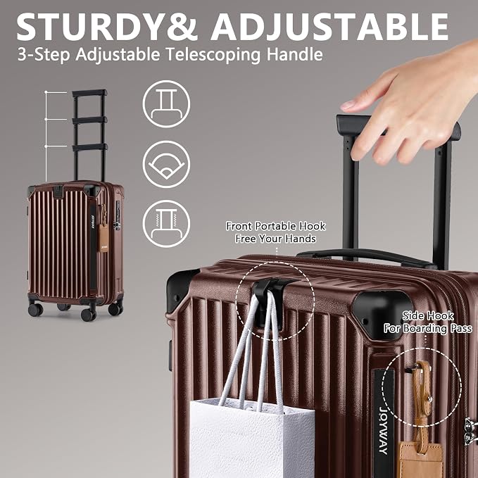 Joyway 20in Carry On Luggage with Cup Holder and USB Port, 25% Expandable Capacity, Smart Suitcase Set with Anti Slip Wheels and Handbag, Perfect for Men and Women (Coffee, Carry-On 20-Inch Handbag) - Image 5
