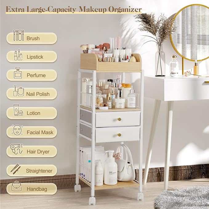 Makeup Organizer, Floor Skincare Organizers, Make Up Organizers and Storage with Drawers, Vanity Organizer Cosmetics Display Cases Holder for Skin Care Nail Polish Perfume Makeup brush Hair Tool - Image 3