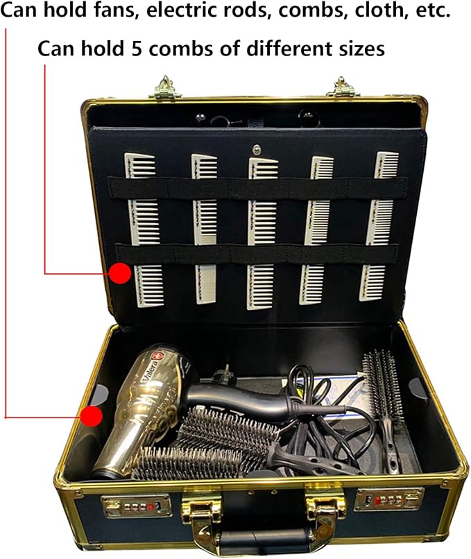 Barber Carrying Case Barber Case, Stylist Tool Box rofessional Salon Hair Cutting Grooming Kit Storage Organizer for Clippers, Scissors, Barber Supplies (Gold) - Image 3