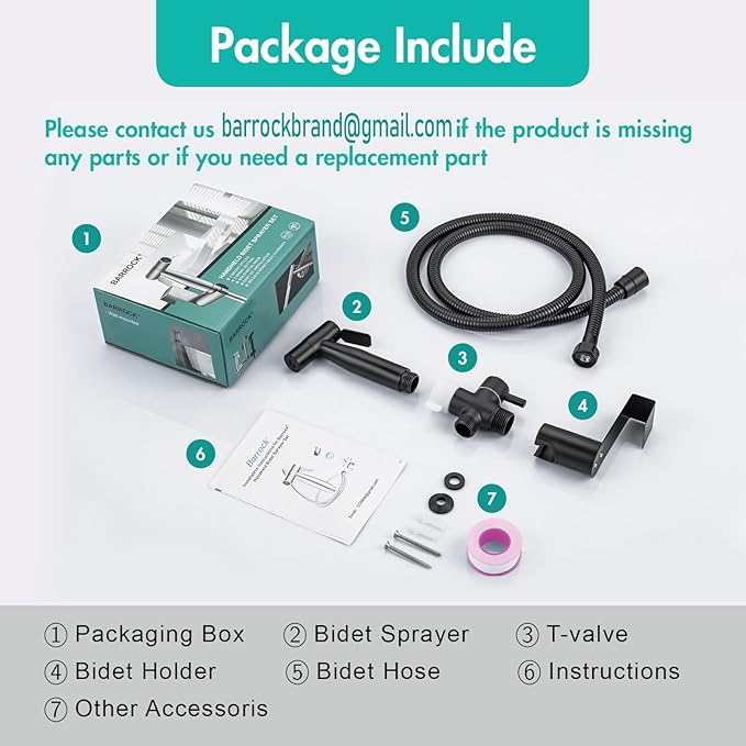 BARROCK Handheld Bidet Sprayer for Toilet, Stainless Steel Metal Made Baby Cloth Diaper Spraying Kit, Bathroom Toilet Bidet Attachment Set for Bathing Pets and Feminine Hygiene, Matte Black