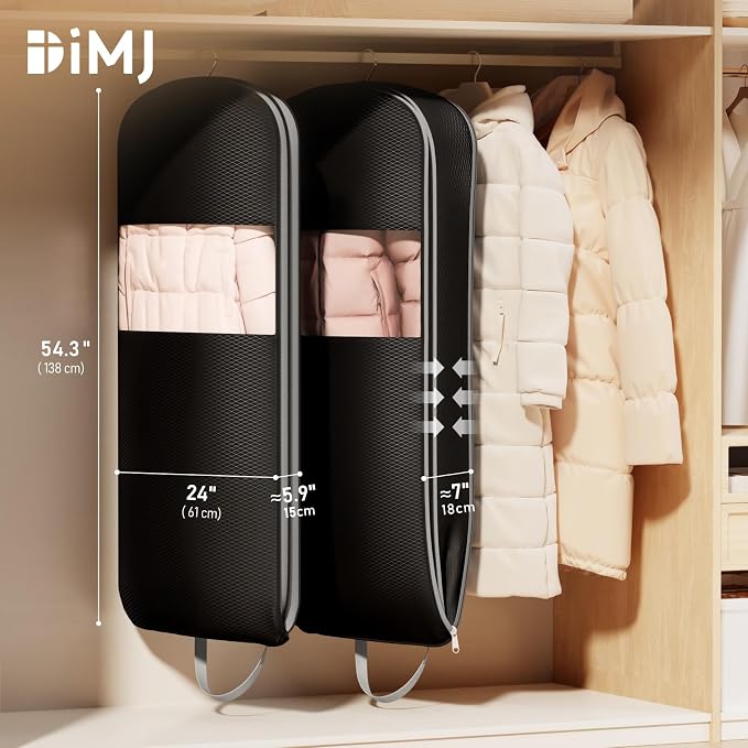 DIMJ 3 Pack 54" Garment Bags for Hanging Clothes - Space Saving Compression Suit Bag Travel with Handles Window, Washable Carry Clothing Storage Cover for Dress, Coats, Down Jacket, Shirts - Image 2