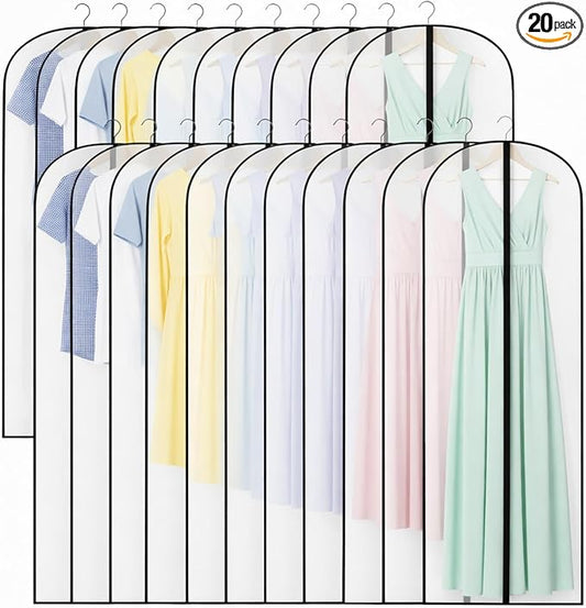 Amylove 20 Pcs 24 x 60 Inch Garment Bags Bulk Hanging Clothes Storage Covers for Closet Organization Dustproof Long Dress Bag Set for Wedding Dresses Gowns Coats Travel Suit by Amylove