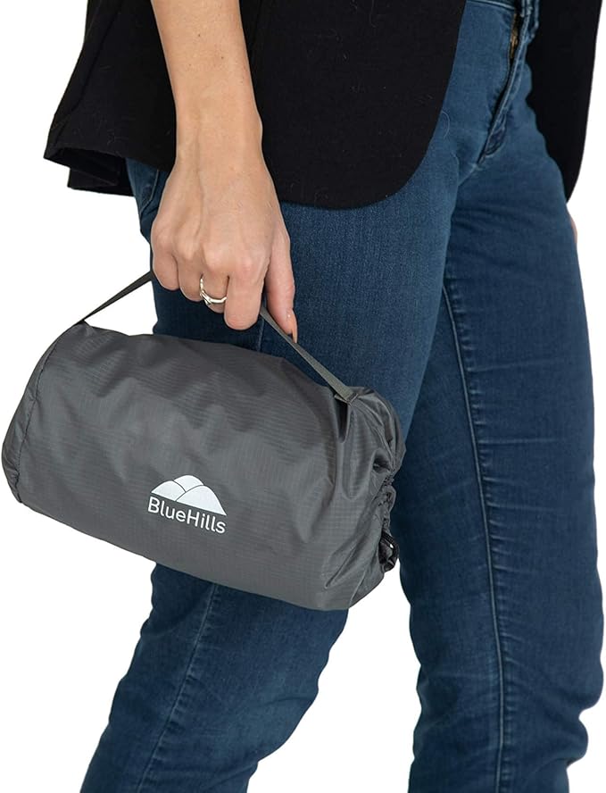 BlueHills 2 Pack Ultra Compact Travel Blanket Pillow Long Flights - Gray | Soft Travel Blanket Set of 2, Luggage Strap & Carabiner, 70X56 Long Flight Pillows, Portable Case/Bag, Lightweight & Compact - Image 7