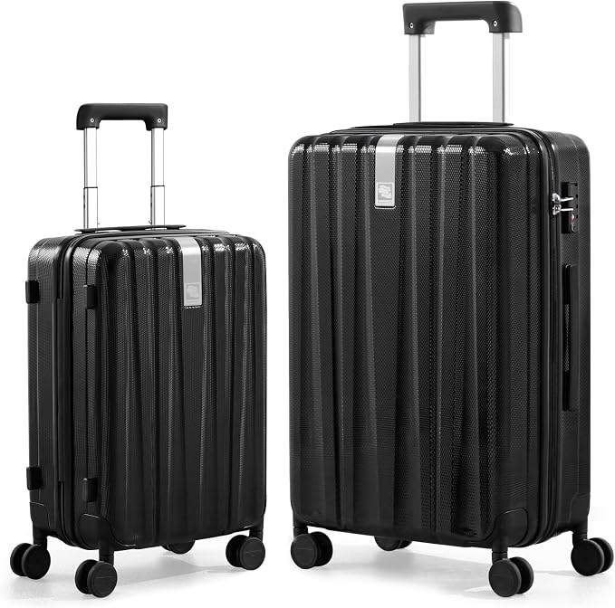 Hanke Luggage Sets 2 piece Carry On Luggage with Wheels PC Hard Shell Suitcases Lightweight Checked Travel Luggage Large Travel Suitcase Woman Men 20/29 Inch(Jet Black) by Hanke