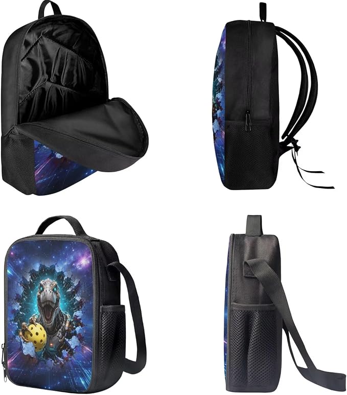 Forchrinse Kids Dinosaur Backpack Boys Pickleball School Backpack with Lunch Box Pencil Case 3 in 1 Set Boys Bookbag Elementary School Bags - Image 5