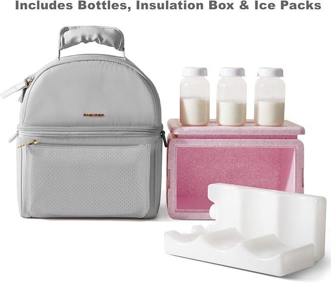 SUNVENO Breast Milk Cooler Bag with Detachable Insulation Box, Double-Layer Pumping Travel Bag for Work & Daycare, Fits Bottles, Ice Packs and Pump Parts,Grey - Image 2