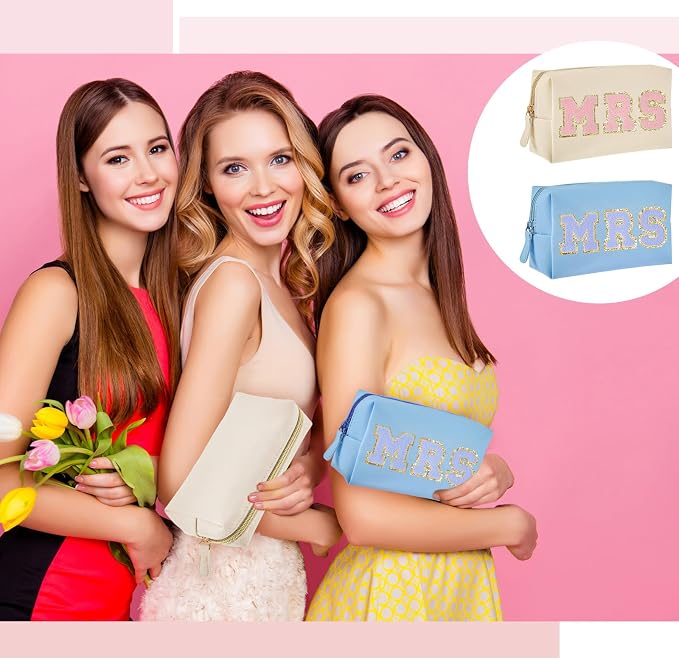 24 Pcs Preppy Makeup Bag PU Leather Cosmetic Bag with Zipper Plain Cosmetic Pouch Waterproof Toiletry Makeup Pouch for Women Bridal Shower Favors Traveling Organizer(Morandi) - Image 4
