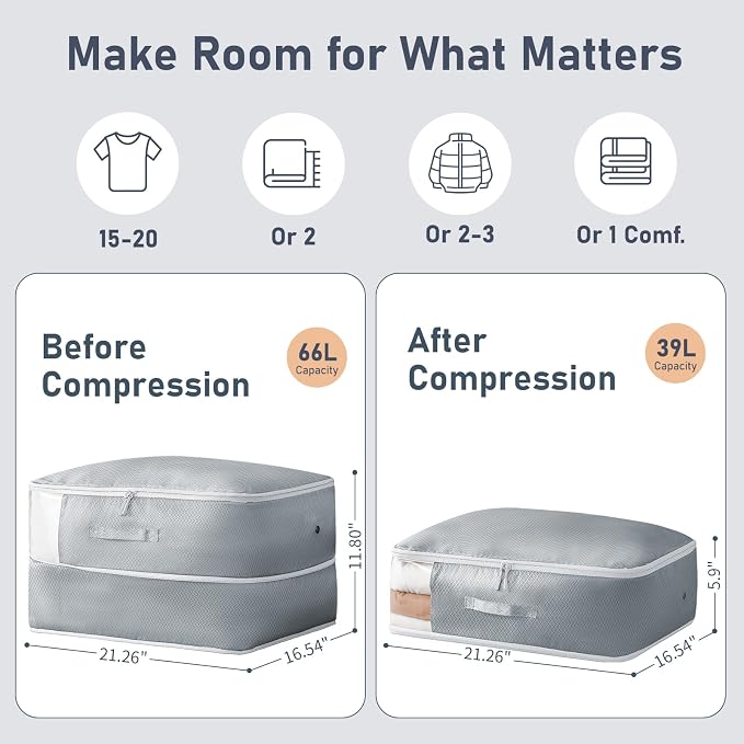 DIMJ Comforter Storage Bag 6 Pack - Blanket Storage Organizer Compression Bags, Large Capacity Ultra Space Saving Self Compression Organize for Bedding, Pillow, Duvet, Sheet Storage with Zipper Window - Image 2