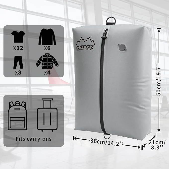 ONTYZZ Travel Vacuum Compression Bags, IPX8 Waterproof Luggage Space Saver Bags, Reusable TPU Vacuum Seal Bags for Travel Clothes Storage, 2 Pack Dark Grey - Image 2