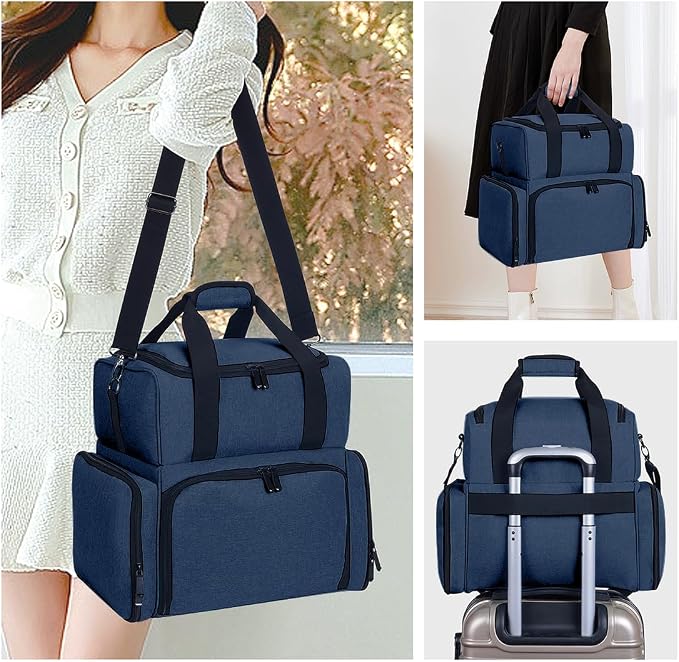 Large Makeup Bag Double Layer with 3 Removable Case,Blue | Large Makeup Bag with 3 Removable Case and 2 Removable Dividers Double Layer Travel Cosmetic Makeup Brushes Storage Section - Image 7