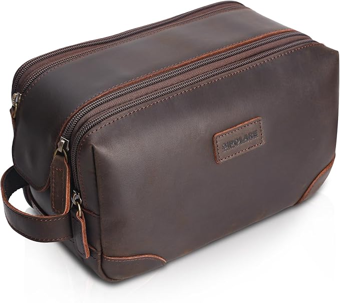 Polare Full Grain Leather Travel Toiletry Bag Dopp Kit Large Cosmetic Travel Case Shaving Kit Wash with YKK Zippers by polareoriginal