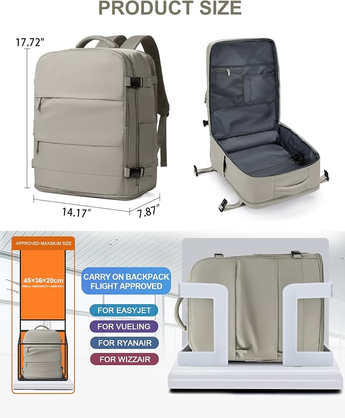 coowoz Large Travel Backpack Carry On for Women Man Waterproof Gym Backpacks with Laptop Compartment Mochila de Viaje Teacher Personal Item Backpack Rucksack Airplane Accessories Must Haves(Brown) - Image 3