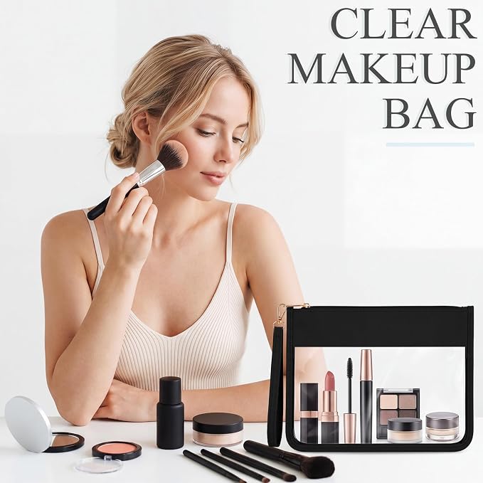Sweetude 24 Pcs Clear Makeup Bags with Wristlet Pouch DIY Chenille Letter Bag Bulk Waterproof Toiletry Flat Preppy Nylon Clear Zipper Pouches Snack Organizer for Women(Black) - Image 5