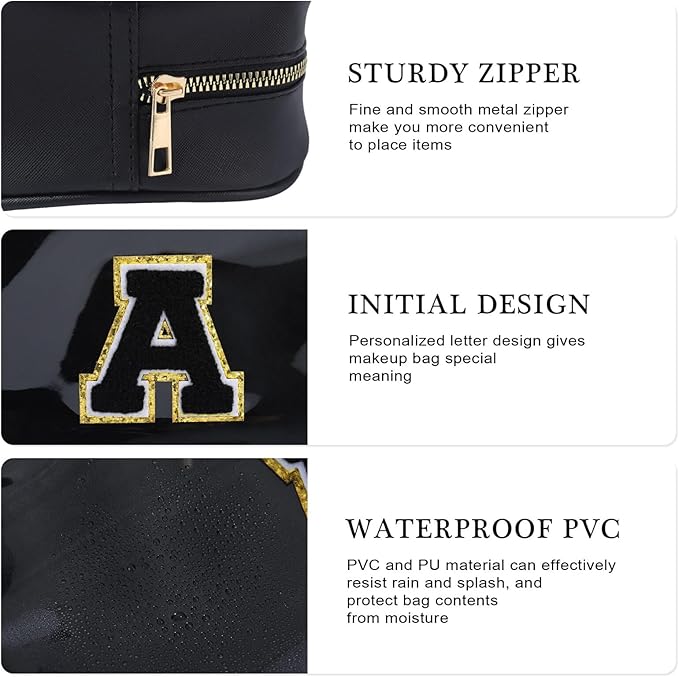YOOLIFE Travel Toiletry Bag for Women, Black Clear Makeup Bag Cute Make Up Bag Cosmetic Bags Skin Care Makeup Bag Organizer Birthday Gifts for Women Teacher Mother Girlfriend Initial P