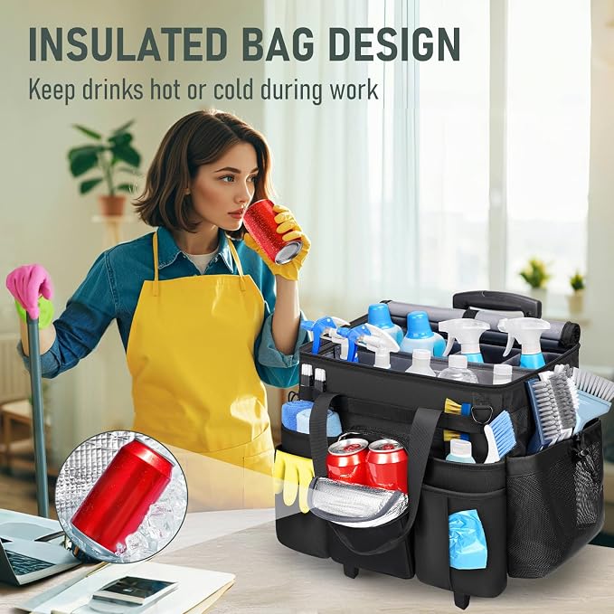 Ytonet Cleaning Caddy with Wheels, Large Rolling Cleaning Caddy Bag with Detachable Trolley for Housekeepers, Water Resistant Cleaner Supplies Organizer with Wheels for Kitchen, Car, Tool Organizer - Image 4