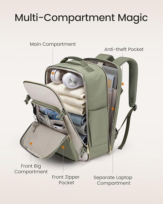 LOVEVOOK 50L Travel Backpack for Women & Men, Airline Approved Carry On Luggage with 3 Packing Cubes, TSA Overnight Bags, Waterproof Personal Item Bag, Weekender Essentials Backpacks fits 17" Laptop - Image 3