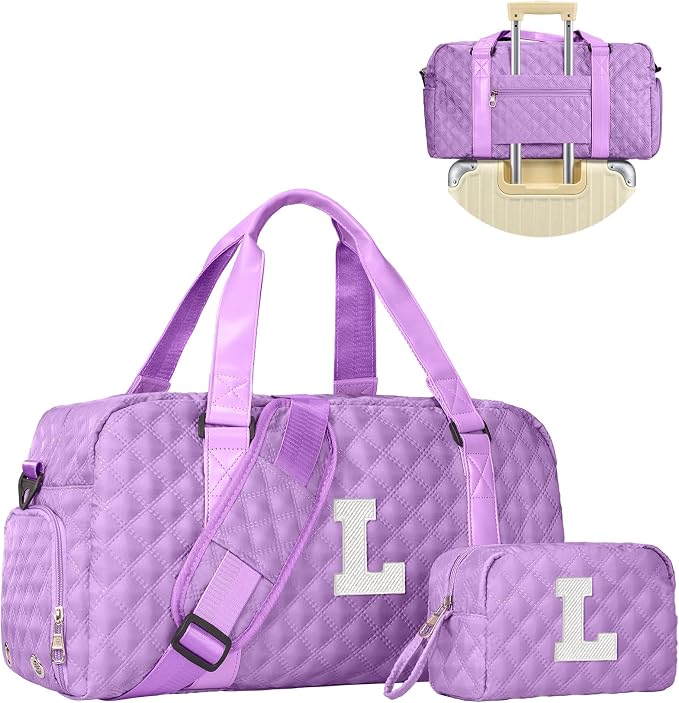 Elilier Initial Travel Duffle Bag Women Girls Gift: Personalized Weekender bags, Dance Cheer bag Sports for Girl, Kid Gymnastics Bags, Birthday Gifts for Women Girls Kids Teens Mom Teacher by Elilier