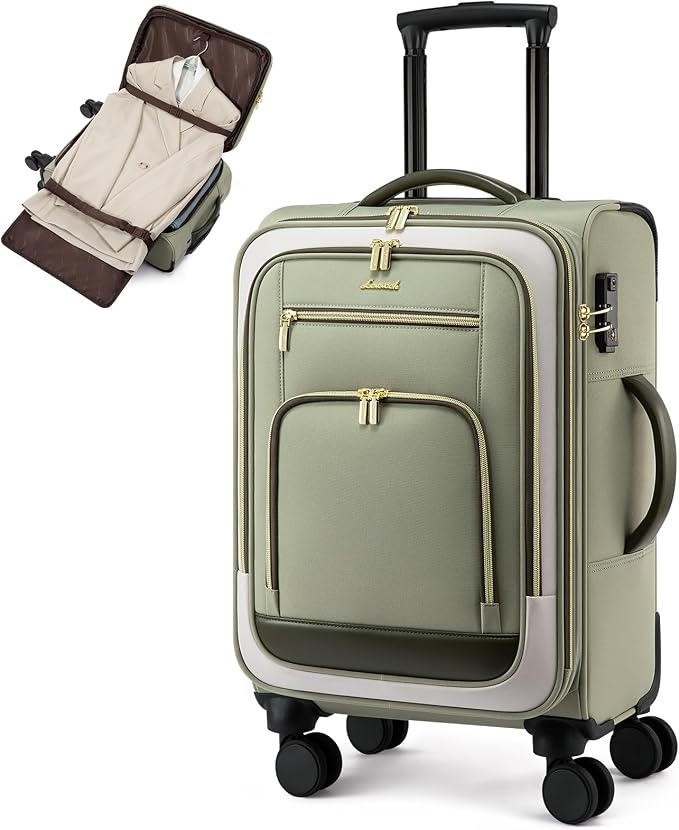 LOVEVOOK Carry on Luggage 22x14x9 Airline Approved with Garment Folder & Spinner Wheels, 22 Inch Large Rolling Carry-on Suitcase, Softside Lightweight Underseat Luggage for Women Travel Overnight, 49L by LOVEVOOK