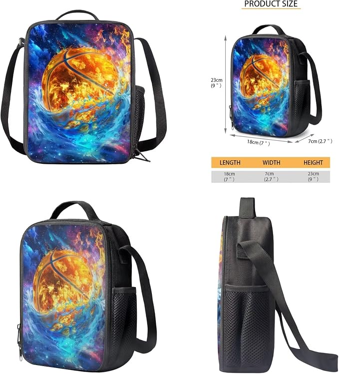 Galaxy Basketball Backpack for Boys Kids Backpack with Lunch Box Water Bottle Carrier with Strap and Pencil Case 4PCS Set Bookbag with Compartments for School Teens Sturdy School Bag for Girls - Image 5