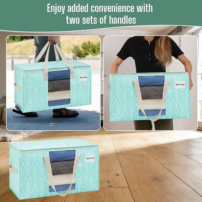 VENO 6 Pack Heavy Duty Moving Bags, Clothes and Comforter Storage Bags with Clear Window, College Dorm Essentials Packing Supplies, Foldable Boxes Alternative (Evergreen, 6 Pack) - Image 5