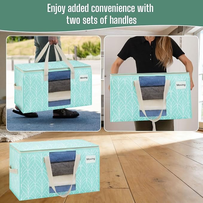 VENO 10 Pack Heavy Duty Moving Bags, Clothes and Comforter Storage Bags with Clear Window, College Dorm Essentials Packing Supplies, Foldable Boxes Alternative (Evergreen, 10 Pack) - Image 5