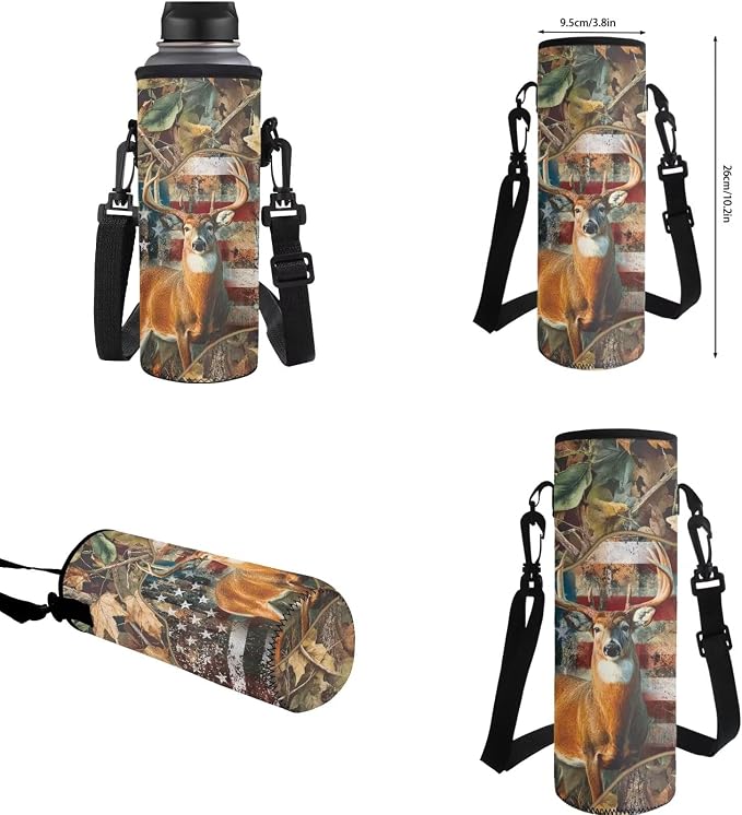 GIFTPUZZ Deer American Flag Backpack 17 Inch Set Boys | Camo 4-Piece Lunchbox Combo, Water Bottle Sleeve, 3rd Grade Back to School Book Bags, 8-10 - Image 8