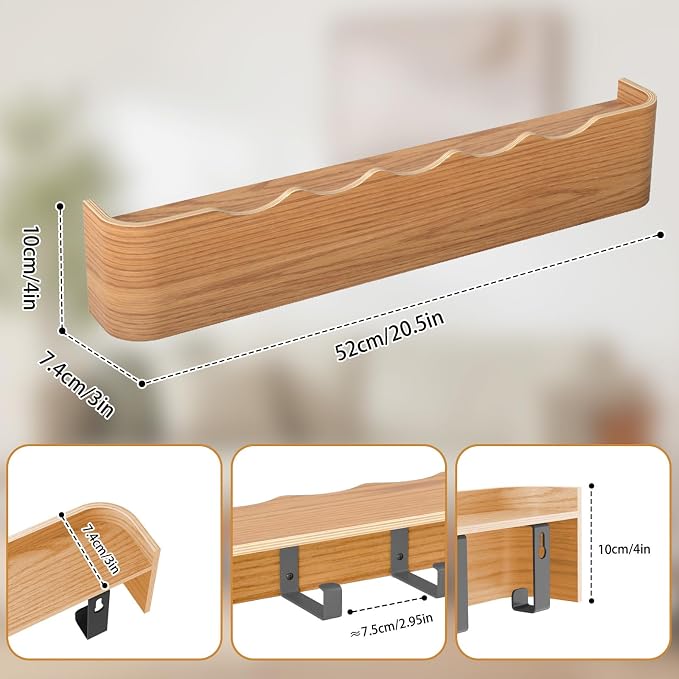 Wall Mounted Coat Rack with Shelf, Wooden Entryway Organizer with Hidden Metal Hooks for Hanging Coats Bags Keys, Modern Floating Shelf for Hallway Bathroom - Image 2