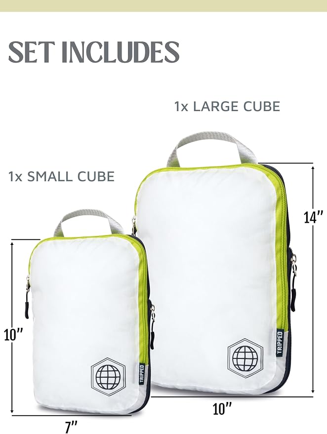 Compression Packing Cubes for Travel, 2-Piece Lightweight Packing Cubes Set for Carry-On Luggage & Backpacks – TRIPPED Travel Gear (White and Green) - Image 3