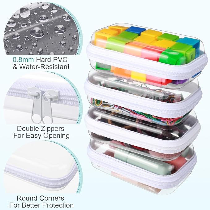 Sanwuta 6 Pcs Clear Hard Zipper Case Plastic Zipper Pouches Transparent Makeup Bag Pencil Case Pouches Toiletry Diaper Bag for Travel Toy Storage Organizer Bins(White,5 x 3 x 2 Inch) - Image 3