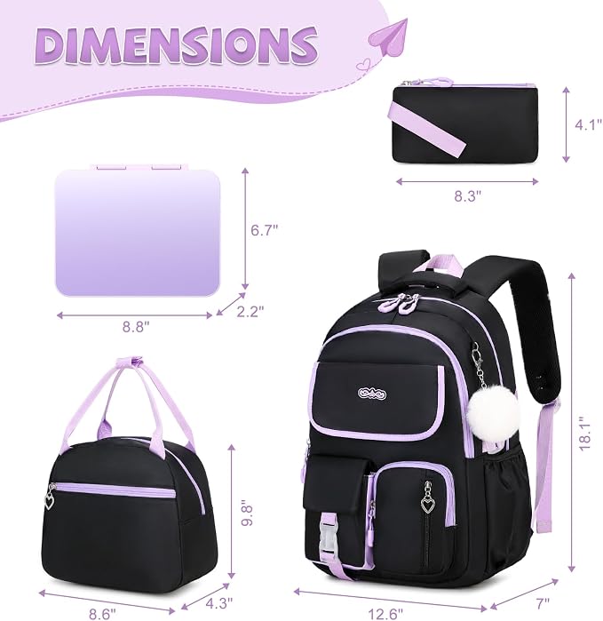 DIGOBAY Backpacks for Girls, 6PCS School Backpack with 43OZ Bento Box Lunch Bag Pencil Pouch for Teen Girls Kids Elementary Primary Middle High College Travel School bag Bookbag Set - Image 2