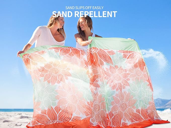 WIWIGO Beach Blanket Sandproof Extra Large Beach Mat Adults Waterproof Quick Drying Sand Free Mat Made by Premium Polyester with 4 Stakes & 4 Corner Pockets for Outdoor Travel Camping Hiking - Image 3