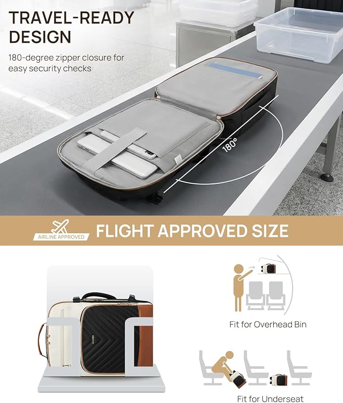 Telena Travel Backpack for Women, 15.6 inch Laptop Backpack TSA Carry on Backpack Personal Item Size Flight Approved Travel Bag Daypack with Multi-Pockets for Work, Travel, Business, Black-Beige-Brown - Image 2