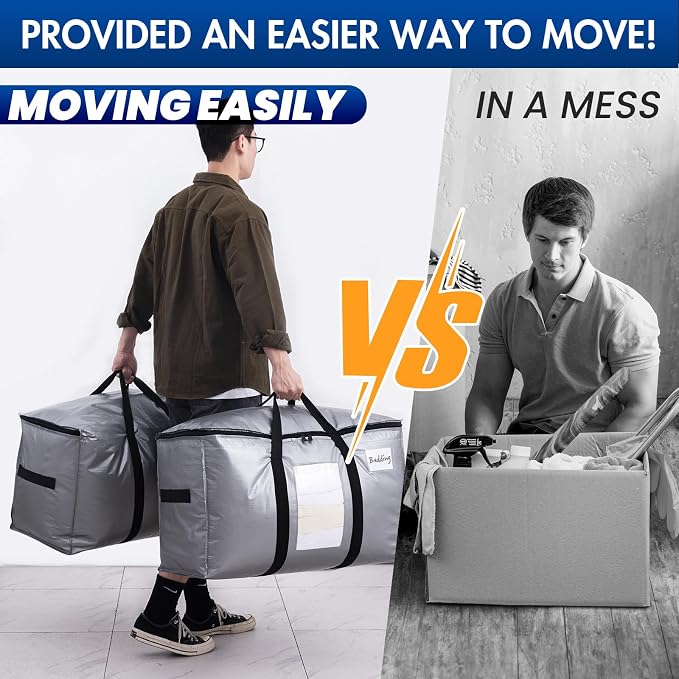 TAILI Extra Large Moving Bags, 8 Pack Silver Heavy Duty Totes For Storage with Visible Window, Wrap Around Handles, Storage Bags for Space Saving, Alternative to Moving Boxes - Image 6