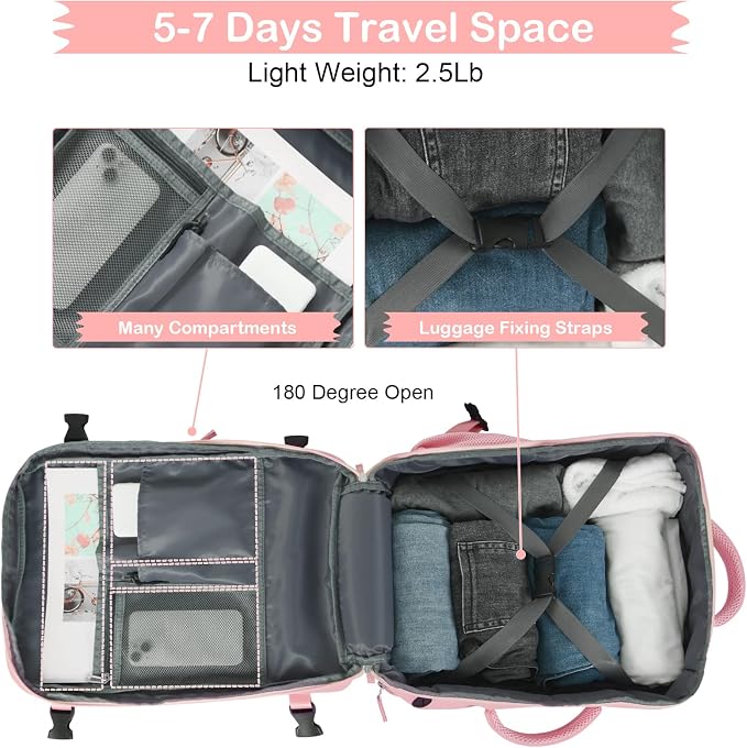 Hanples Travel Backpack for Women, 17 Inch Waterproof Laptop Backpack | 35L Carry on Backpack, TSA Flight Approved Anti Theft Travel Bag, Casual Daypack with 2 Toiletry Bags for Trips, Pink - Image 8
