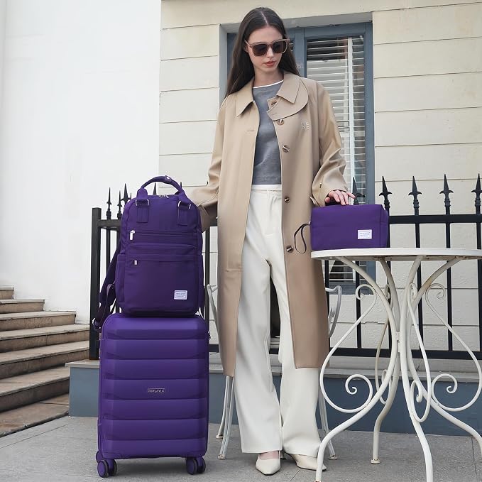 Luggage Sets 5 Pieces, PP Hardshell Suitcase Set with Spinner Wheels, Suitcases for Women (Purple) - Image 2