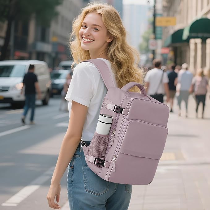 Sinaliy Travel Backpack, TSA Carry on Flight Approved Backpack | Waterproof 17.3 Inch Laptop Backpack with Multi-Pockets, Personal Item Travel Bag for Women Work, College, Business, Purple - Image 2