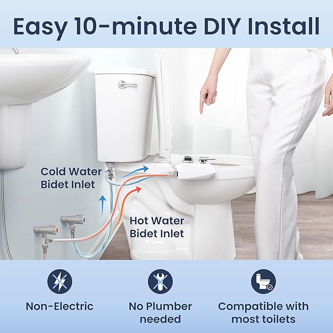 LUXE Bidet NEO 320 Plus - Warm Water, Dual Nozzle, Non-Electric Bidet Attachment for Toilet Seat, Patented Slide-In Install, 360° Self-Clean, EZ-Lift to Clean, Feminine & Rear Wash (White)