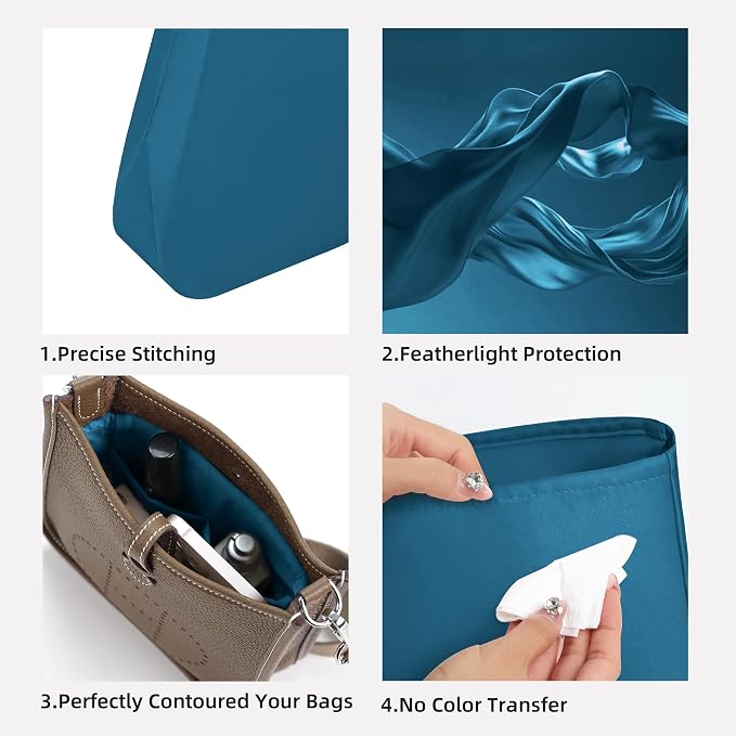 DGAZ Silk Purse Organizer Insert for Evelyne Bag(23,Blue Jean) | Soft and Lightweight,Perfect Fit,Multi-pocket Storage,Bag Protector,Luxury Bag Care,Handmade,for Smooth Bag Organizer - Image 3
