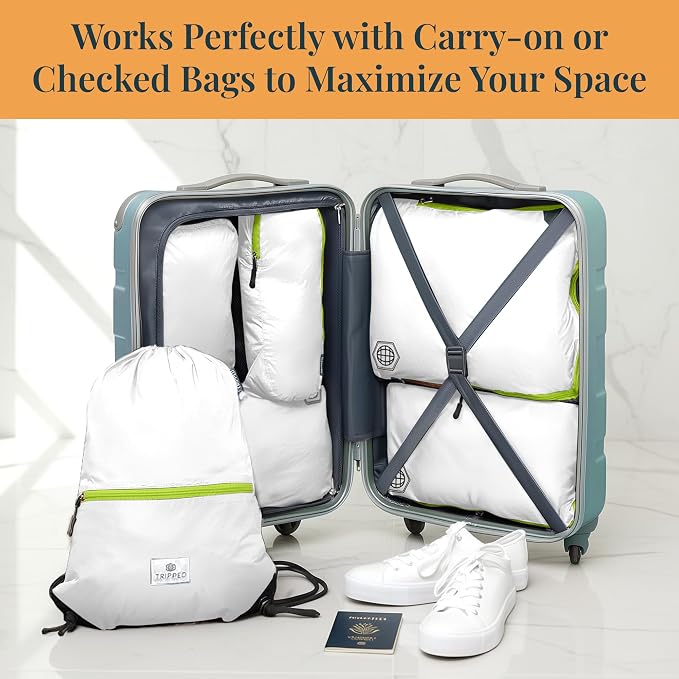 Extra Large Compression Packing Cube 6 Piece Set for Travel and Check Luggage by TRIPPED Travel Gear - Image 2