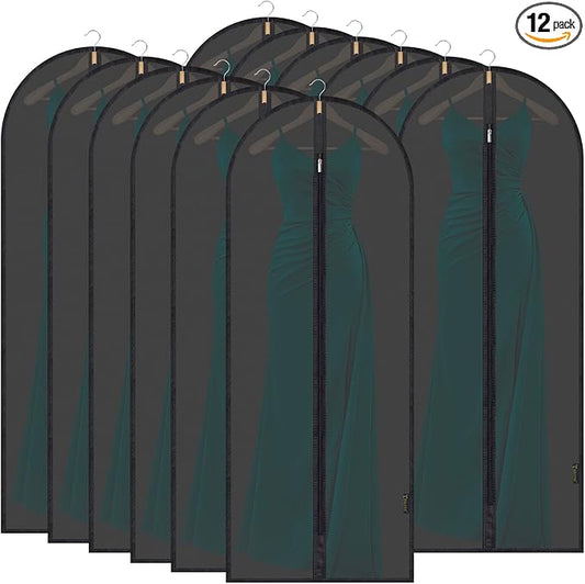 BALEINE 60'' Translucent Garment Bags, 12 Packs PEVA Dress Bag for Closet Clothes Dresses Suit Coats Storage (Black, 12PK) by BALEINE