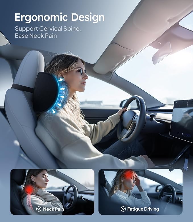 Wigoo Soft Car Neck Pillow with Adjustable Strap, Black 2-Pack | Extra Strap| Memory Foam| Universal Fit - Image 2
