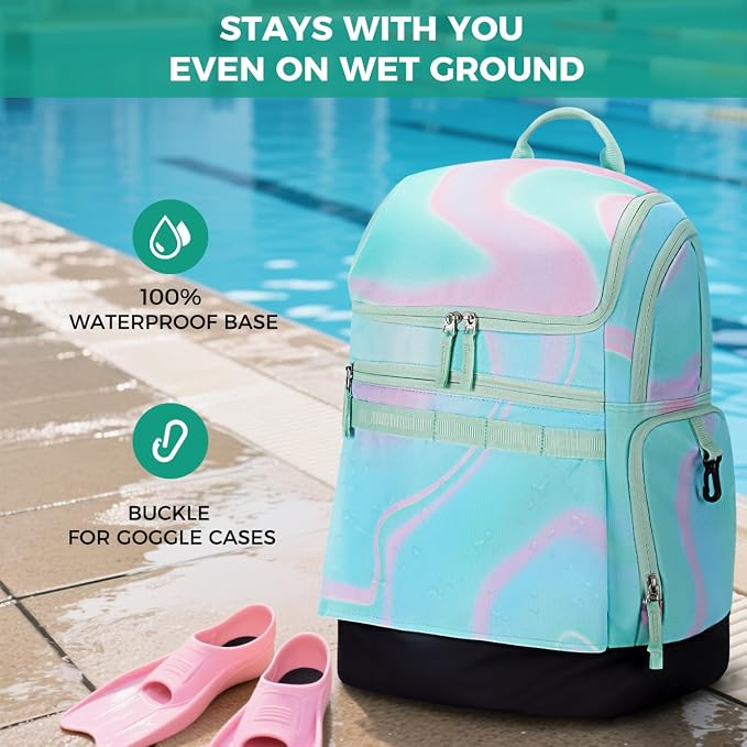 Choco Mocha Swim Bag for Kids Swim Bag for Swimmers, 35L Waterproof Girls Swims Backpack with Wet Dry Compartments, Organized Pool & Beach Bags, Fade Pink - Image 6