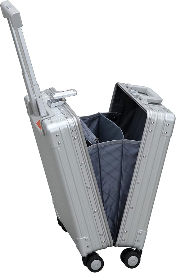 All Aluminum Lightweight 20" Business Laptop Briefcase - Vertical Open Carry-On, TSA Approved Suitcase, Four 360° spinner wheels, Compartment, Hard Side Cabin Bag for Travel & Business (Platinum) - Image 2