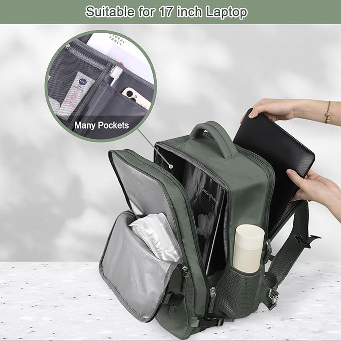 Sinaliy Large Expandable Travel Backpack for Men and Women, 17 Inch Laptop, Waterproof, Casual, College Bookbag, Backpack for Women, as Person Item Flight Approved | Waterproof Large Expandable College Bookbag, as Person Item Flight Approved with Anti ... - Image 6